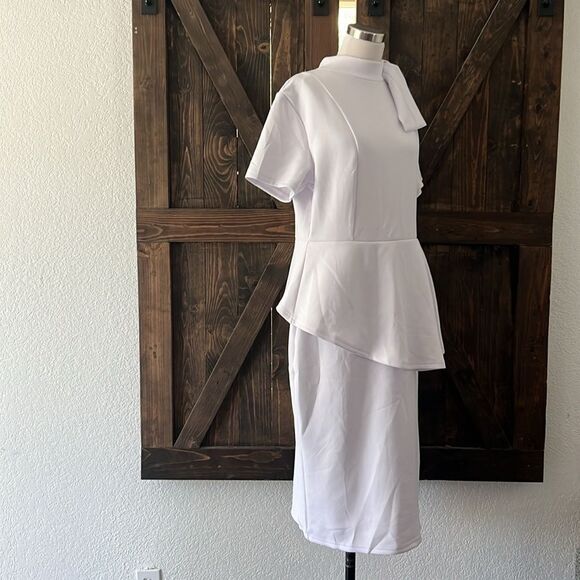 Elegant Strechy Peplum Bodycon Short Sleeve Work Dresses Bow Club Ruffle… - Picture 5 of 15